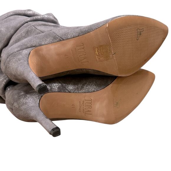 TORAL Knee High Slouch High Heel Boot in Metallic Silver Sz. 41 IT / 11 US - Picture 6 of 16